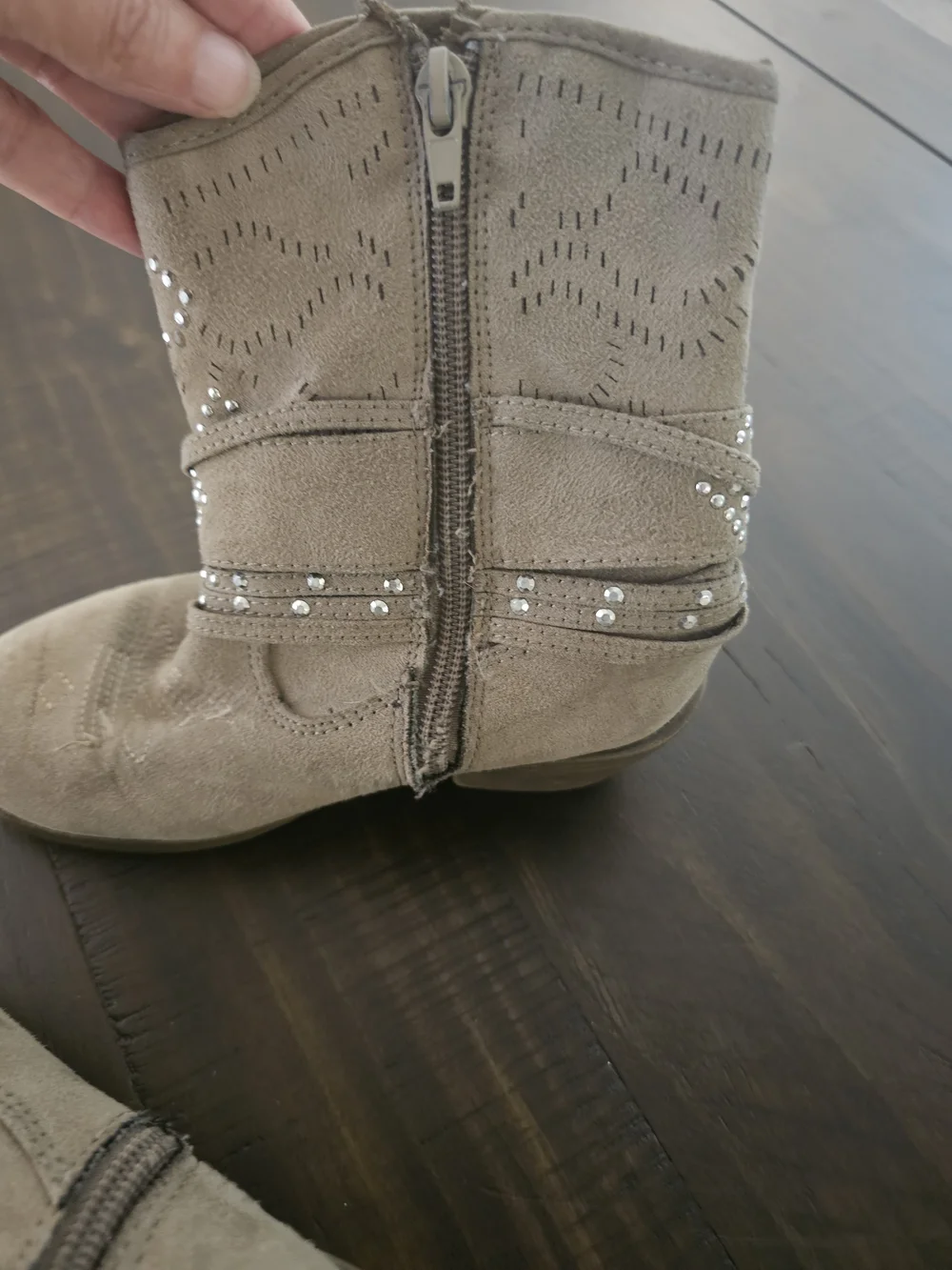 Justice Taupe Suede Studded Tassel Ankle Boots